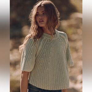 NWOT Free People Mint Green Chunky Knit Crew Neck Sweater